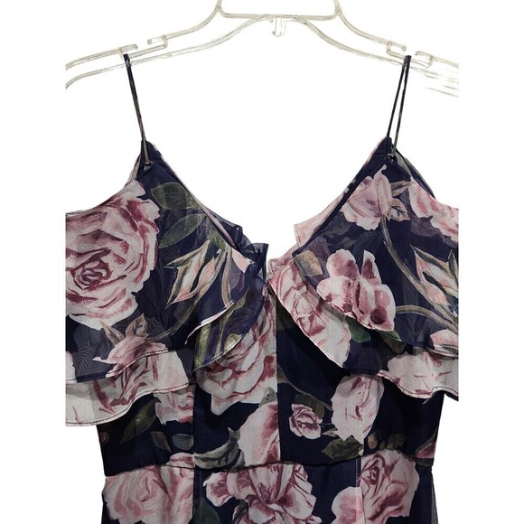 FAME and Partners Navy Floral Cold Shoulder Flowy Maxi Dress Gown, 4 - Picture 6 of 13